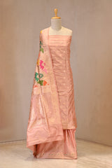 Light Peach Katan Silk Three Piece Suit Set with Meenakari Buta