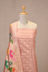 Light Peach Katan Silk Three Piece Suit Set with Meenakari Buta