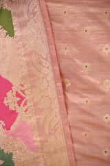 Light Peach Katan Silk Three Piece Suit Set with Meenakari Buta