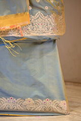 Green Katan Silk Three Piece Suit Set with Paithani Dupatta