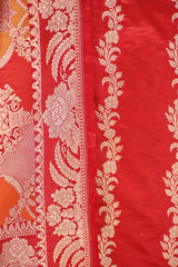 Red Katan Silk Unstitched Suit Set with Rangkat Dupatta