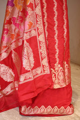 Red Katan Silk Unstitched Suit Set with Rangkat Dupatta
