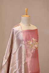 Pink Embellished Tissue Silk Unstitched Suit Set with Brocade Dupatta