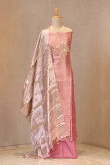 Pink Embellished Tissue Silk Unstitched Suit Set with Brocade Dupatta