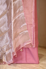 Pink Embellished Tissue Silk Unstitched Suit Set with Brocade Dupatta