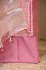 Pink Embellished Tissue Silk Unstitched Suit Set with Brocade Dupatta