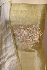 Green Embellished Tissue Silk Unstitched Suit Set with Brocade Dupatta
