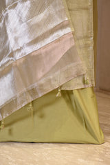 Green Embellished Tissue Silk Unstitched Suit Set with Brocade Dupatta