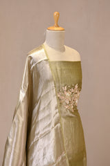 Green Embellished Tissue Silk Unstitched Suit Set with Brocade Dupatta