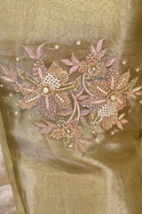 Green Embellished Tissue Silk Unstitched Suit Set with Brocade Dupatta