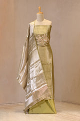 Green Embellished Tissue Silk Unstitched Suit Set with Brocade Dupatta