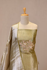 Green Embellished Tissue Silk Unstitched Suit Set with Brocade Dupatta