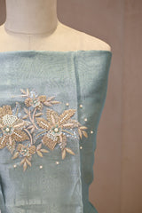 Sky Blue Embellished Tissue Silk Unstitched Suit Set with Brocade Dupatta