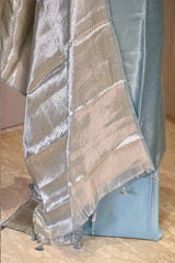 Sky Blue Embellished Tissue Silk Unstitched Suit Set with Brocade Dupatta