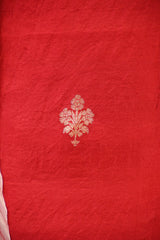 Red Banarasi Silk Unstitched Suit Set with Shibori Organza Dupatta