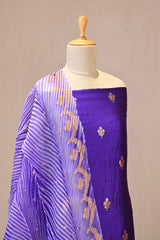 Purple Banarasi Silk Unstitched Suit Set with Shibori Organza Dupatta