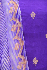 Purple Banarasi Silk Unstitched Suit Set with Shibori Organza Dupatta