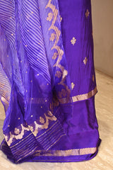 Purple Banarasi Silk Unstitched Suit Set with Shibori Organza Dupatta