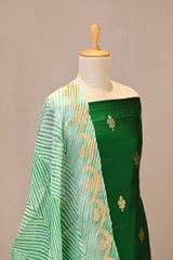 Green Banarasi Silk Unstitched Suit Set with Organza Shibori Dupatta