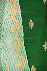 Green Banarasi Silk Unstitched Suit Set with Organza Shibori Dupatta