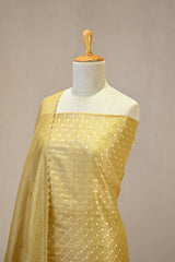 Gold Tissue Silk Three Piece Suit Set with Floral Zari Buti