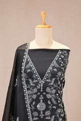 Black Mulmul Cotton Three Piece Suit Set with Resham Embroidery