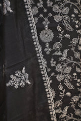 Black Mulmul Cotton Three Piece Suit Set with Resham Embroidery
