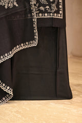 Black Mulmul Cotton Three Piece Suit Set with Resham Embroidery