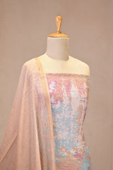Peach Mulmul Cotton Three Piece Suit Set with Abstract Prints