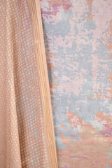 Peach Mulmul Cotton Three Piece Suit Set with Abstract Prints