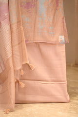 Peach Mulmul Cotton Three Piece Suit Set with Abstract Prints