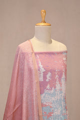 Pink Mulmul Cotton Three Piece Suit Set with Abstract Prints