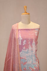 Pink Mulmul Cotton Three Piece Suit Set with Abstract Prints