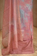 Pink Mulmul Cotton Three Piece Suit Set with Abstract Prints