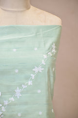 Sage Green Semi Tussar Silk Unstitched Suit Set with Resham Emberoidery
