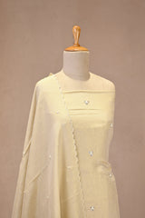 Ivory Semi Chiffon Tissue Silk Three Piece Suit Set with Pearl & Sequin Work