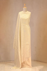 Ivory Semi Chiffon Tissue Silk Three Piece Suit Set with Pearl & Sequin Work