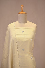 Ivory Semi Chiffon Tissue Silk Three Piece Suit Set with Pearl & Sequin Work