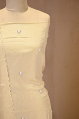 Ivory Semi Chiffon Tissue Silk Three Piece Suit Set with Pearl & Sequin Work