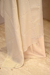 Ivory Semi Chiffon Tissue Silk Three Piece Suit Set with Pearl & Sequin Work