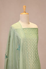 Green Tissue Silk Unstitched Suit Set with Applique Work