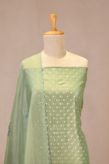 Green Tissue Silk Unstitched Suit Set with Applique Work