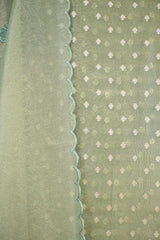 Green Tissue Silk Unstitched Suit Set with Applique Work