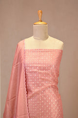 Pink Semi Tissue Silk Unstitched Suit Set with Gold Zari Floral Butis