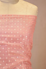Pink Semi Tissue Silk Unstitched Suit Set with Gold Zari Floral Butis