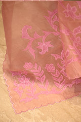 Pink Semi Tissue Silk Unstitched Suit Set with Gold Zari Floral Butis