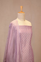 Mauve Tissue Silk Three Piece Suit Set with Gold Zari Floral