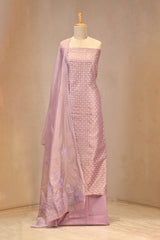 Mauve Tissue Silk Three Piece Suit Set with Gold Zari Floral