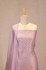 Mauve Tissue Silk Three Piece Suit Set with Gold Zari Floral