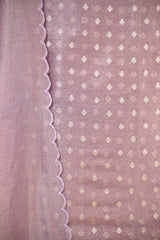 Mauve Tissue Silk Three Piece Suit Set with Gold Zari Floral